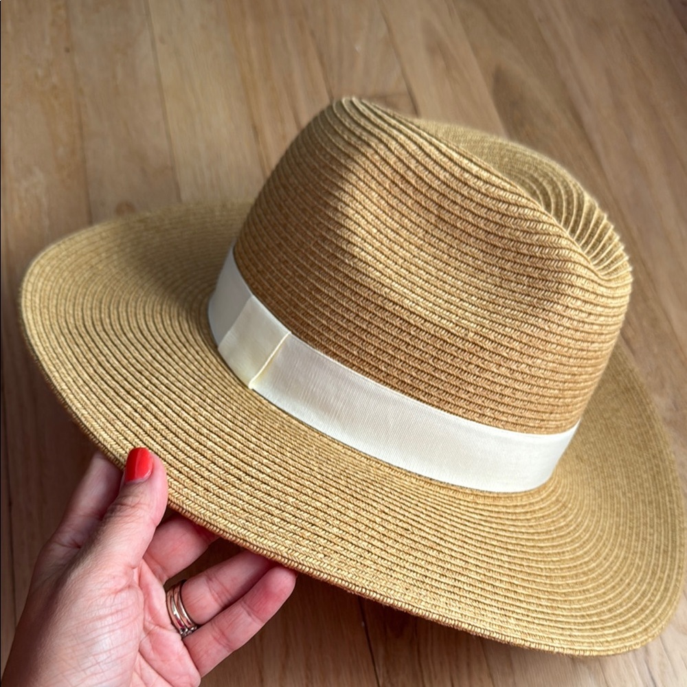 Stylish Tan Straw Hat with Cream Band
